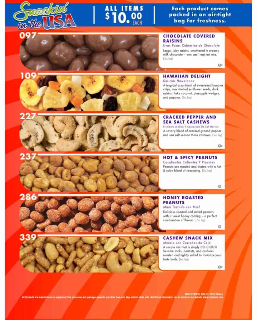 Presenting our Snackin' in the USA Brochure, an exclusive selection of delicious and nutrition-packed nuts, perfectly tailored for fundraising initiatives. Ideal for schools and organizations looking to raise funds, this brochure offers a flavorful variety of nuts that cater to diverse taste buds. Elevate your fundraising with quality products your supporters will truly savor. Raise funds while offering something healthy – choose Snackin' in the USA!