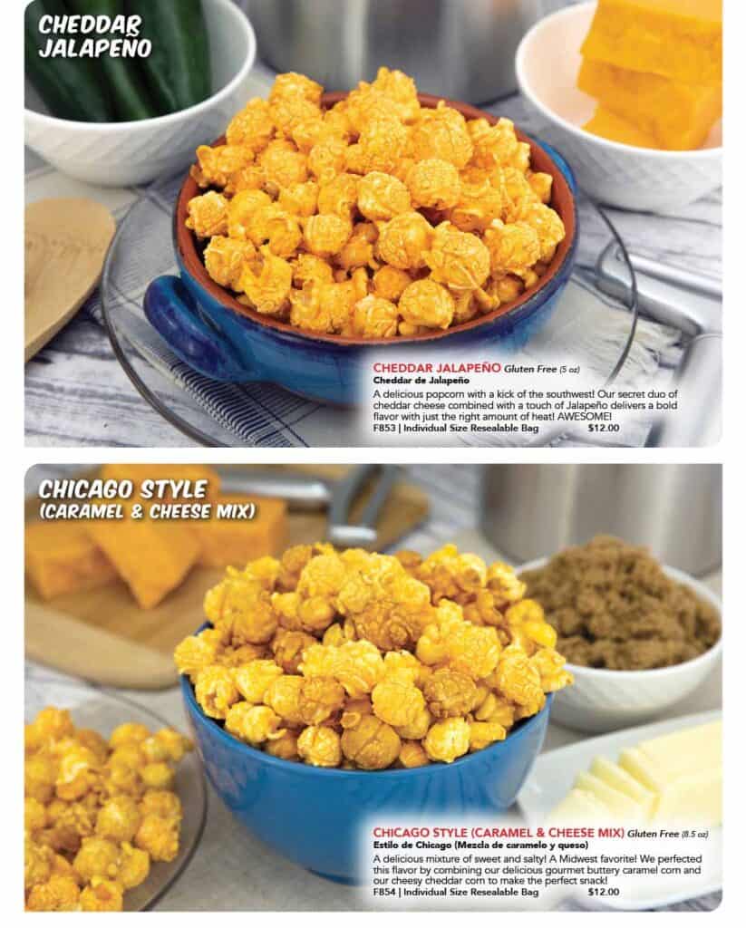 Delight in our Poppin Popcorn selection featured in our fundraising catalog. Experience two exceptional bowls overflowing with our acclaimed popcorn, each uniquely flavored with a variety of gourmet cheeses. It's not only an indulgence for your taste buds but a lucrative option for schools and organizations aiming to raise funds.