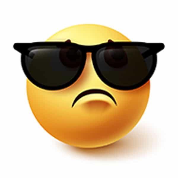 Our feedback is represented by a cool, sunglass-wearing emoji showing a melancholy expression set against a pristine white backdrop. This tells us about our performance and helps us better serve you.