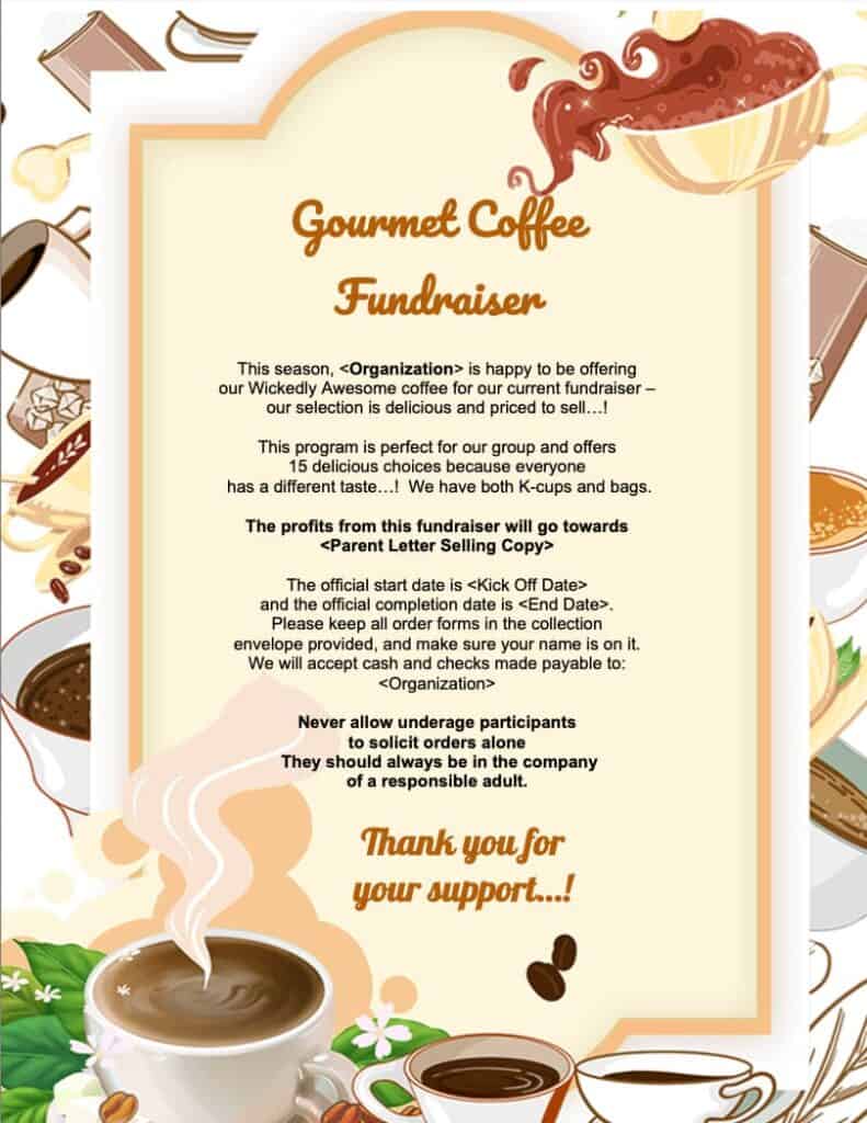 2024 Gourmet Coffee Fundraiser parent letter.