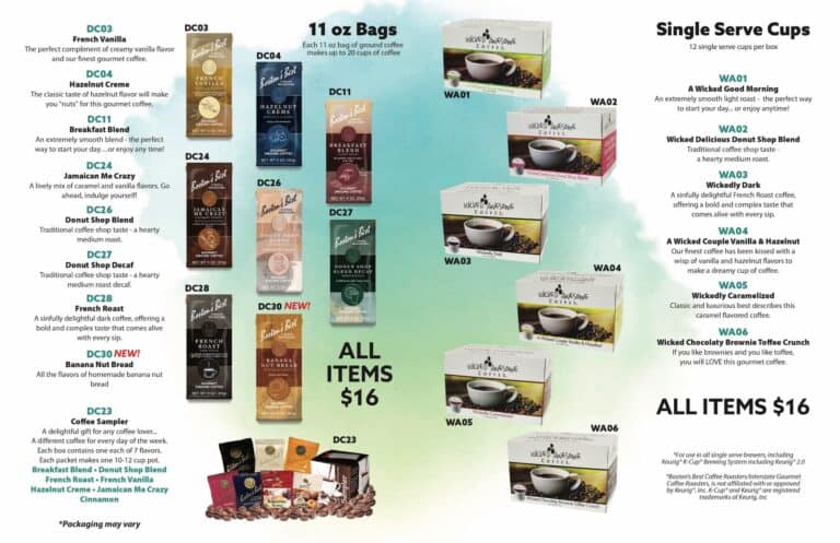 Support your cause with our Jamaican Blue Mountain Coffee fundraiser—11 oz bags & single serve cups, all $16, assorted flavors.