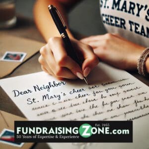 cheer leader writing a fundraising letter