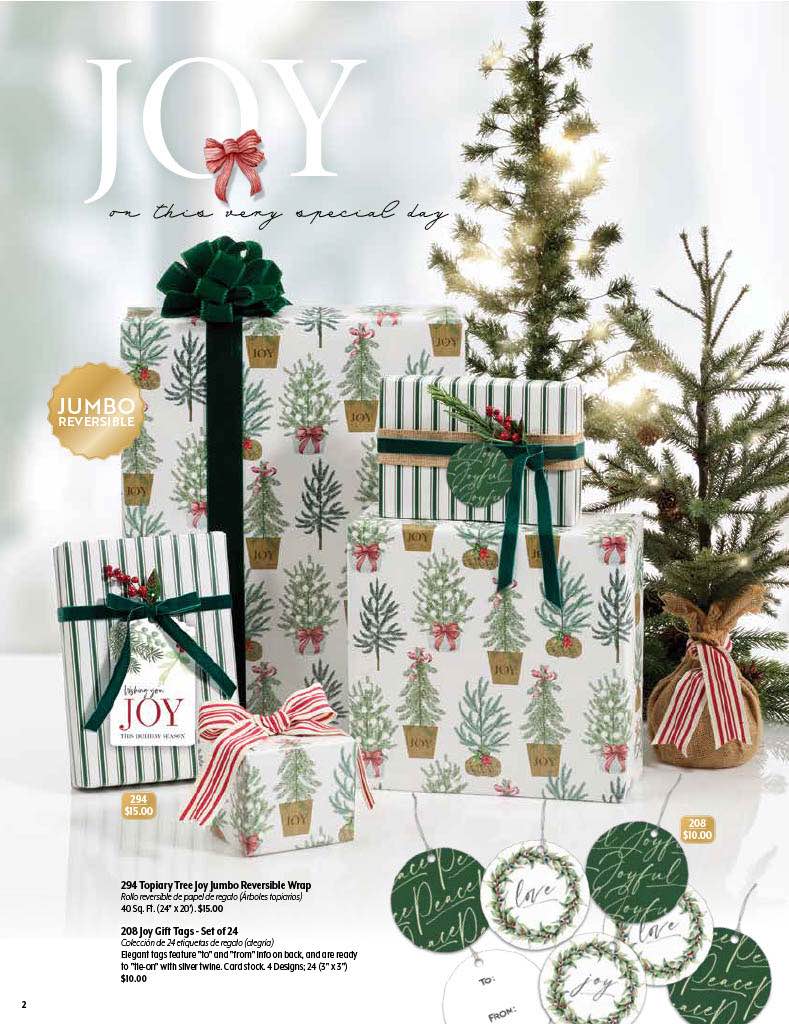 Delightful Christmas gifts in tree joy jumbo reversible wrap with festive bows and tags, perfect for fundraising holiday sales. Click to learn more about the Winter Wonderland brochure.