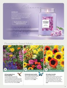 A Yankee Candle "Lilac Blossoms" with purple lilacs and seed mats—ideal for showcasing vibrant spring fundraiser catalog items.