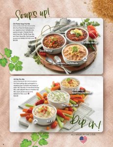 Our Spring Fundraiser showcases Taco, Chicken Enchilada, and Tortilla soup with breads and veggie dips—perfect for your next sale!.