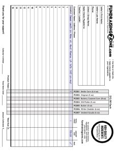 Professional fundraising popcorn order form featuring sections for buyer details, product choices, quantities, and total sales.