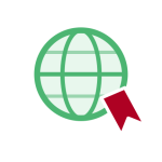 A green globe icon featuring a red bookmark overlay at the lower right, symbolizing our global fundraising solutions, on a light backdrop.