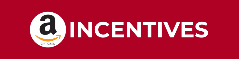 Amazon gift card icon beside "INCENTIVES" in bold white letters on a vibrant red background, promoting rewards for fundraisers.