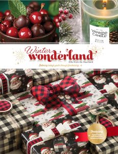 Festive wrapped gifts, a green candle, cherries, and "Winter Wonderland" highlight our holiday fundraiser catalog offerings.
