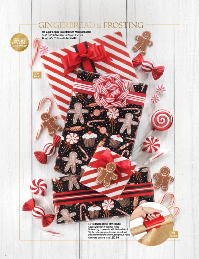 Attractive gingerbread and peppermint-wrapped gifts with festive treats—an inspiring visual for your holiday fundraising catalog.