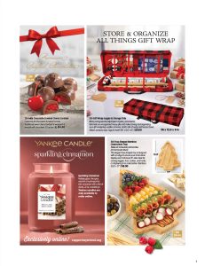 Our fundraiser catalog showcases chocolate cherry cordials, a festive candle, gift wrap organizer, and bamboo tree snack board.