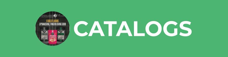 Green banner reading "CATALOGS" in bold white text, with a round image of packaged foods—ideal for your next fundraising campaign.