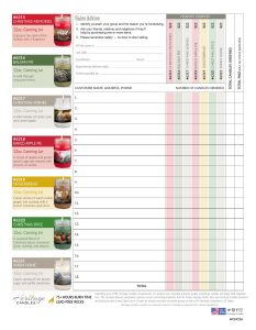 Fundraising order form for Heritage Candles’ holiday collection, featuring six festive candle scents with accompanying images and descriptions. Includes columns for customer information and quantity ordered to help schools and organizations track participants’ orders for their fundraising campaign.