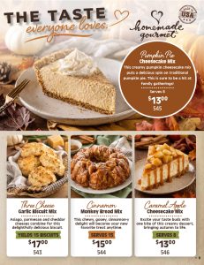 Support your school or organization by choosing from our delicious boxed dessert and biscuit mixes, featured with vibrant images and clear pricing. Selections include Pumpkin Pie Cheesecake, Three Cheese Biscuits, Cinnamon Monkey Bread, and Caramel Apple Cheesecake—perfect for your next fundraising event!.